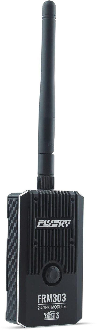 The FRM303 RF module with its SMA antenna.