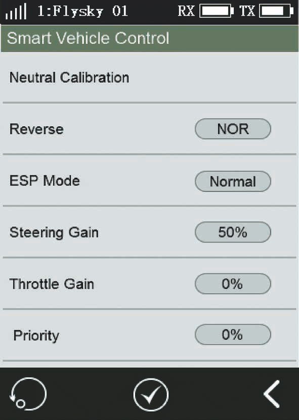 The transmitter's Smart Vehicle Control screen for the gyro.