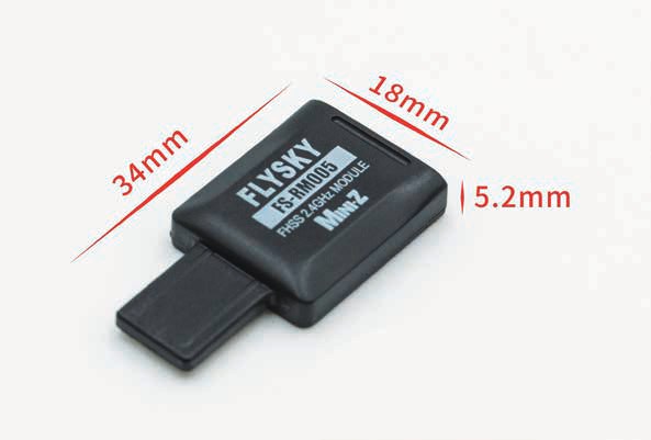 FS-RM005 with its 34 × 18 × 5.2 mm dimensions marked.