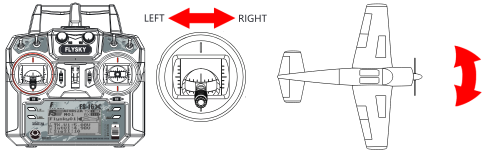 Yaw: left stick left and right.