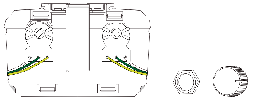 The knob wiring inside the front shell, the nut and the knob.