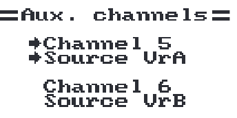 The Aux. channels screen: channel 5 sourced from VrA, channel 6 from VrB.