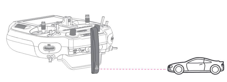 Transmitter with the antenna pointing at a car