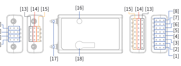 The FS-SR8 receiver from the side and above with its numbered parts [1] to [18]