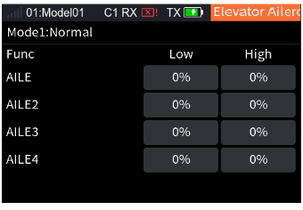 Elevator Aileron with AILE1 to AILE4, Low and High 0%