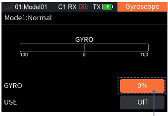 Gyroscope with GYRO1 and GYRO2 sensitivity 0% and USE Off