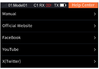 Help Center with Manual, Official Website, Facebook, YouTube, X (Twitter)