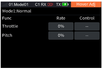 Hover Adj with Throttle 0% and Pitch 0% and their controls --