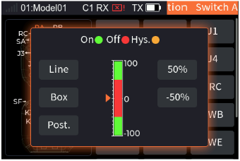 The continuous switch pop-up in Hys. mode with 1% and −1%