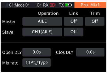Mix1 with Open DLY 0.0s and Clos DLY 0.0s selected