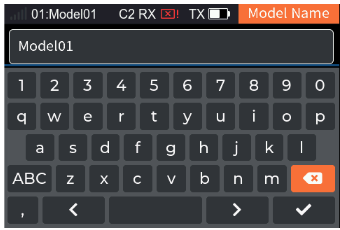 Model Name with the soft keyboard and the name Model01