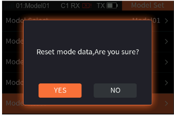 Prompt: Reset mode data, are you sure? YES / NO