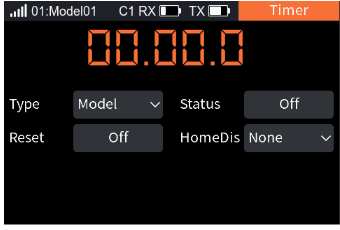 Timer with Type Model, Status Off, Reset Off, HomeDis None