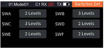 Switches Set with SWA 2 Levels, SWB 3 Levels, SWC 3 Levels, SWD 2 Levels, SWE 2 Levels, SWF 2 Levels