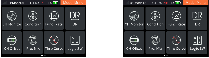 The Model Menu of a robot with track (… Track Mix) and with Humvees