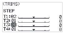 TRIMS screen with STEP values and the positions of T1 to T4