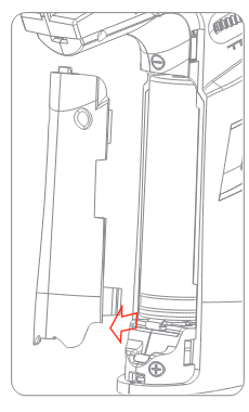 The 18650 battery compartment in the handle with the cover removed