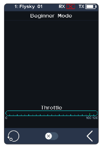 Beginner Mode screen with the Throttle bar and the on/off icon