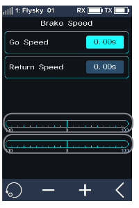 Brake Speed screen with Go Speed 0.00s, Return Speed 0.00s and the two progress bars