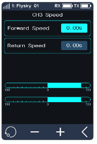 CH3 Speed screen with Go Speed 0.00s, Return Speed 0.00s and the two progress bars