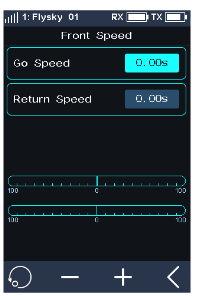 Front Speed screen with Forward Speed 0.00s, Return Speed 0.00s and the two progress bars
