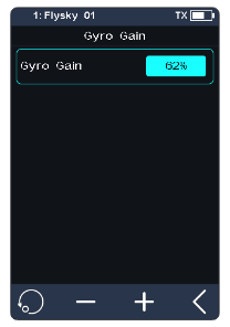 Gyro Gain screen with Gyro Gain 62%