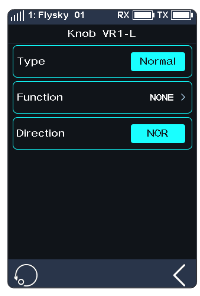 Knob VR1-L screen with Type Normal, Function NONE and Direction NOR