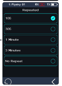 The Repeated list 5S, 10S, 1 Minute, 3 Minutes, 5 Minutes, No Repeat