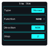 Trim TR4 screen with Type Normal, Function NONE, Direction NOR and Step 2