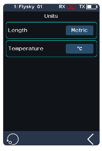 Units screen with Length Metric and Temperature ℃