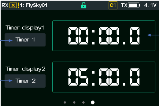Rechter Hauptbildschirm 2 mit Timer display 1 (Timer 1) und Timer display 2 (Timer 2)
